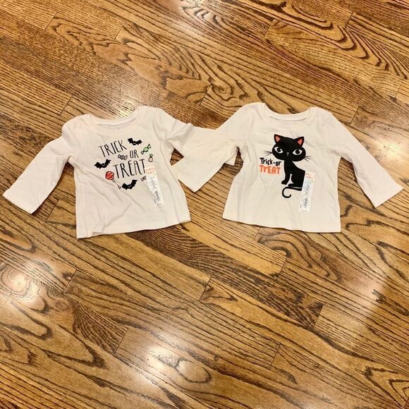 New JUMPING BEANS Lot 2 Halloween Shirts Cat 6 M - Picture 1 of 3